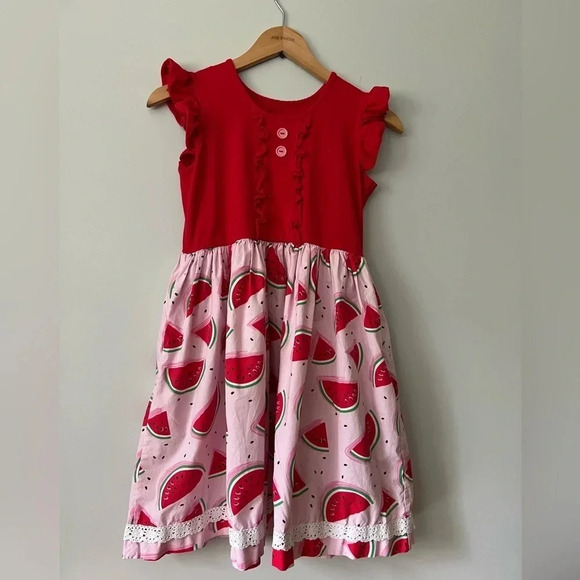 Eleanor Rose Watermelon Print Dress | Rhonda Dress Style | Red  & Pink | 14-16 - Picture 1 of 9